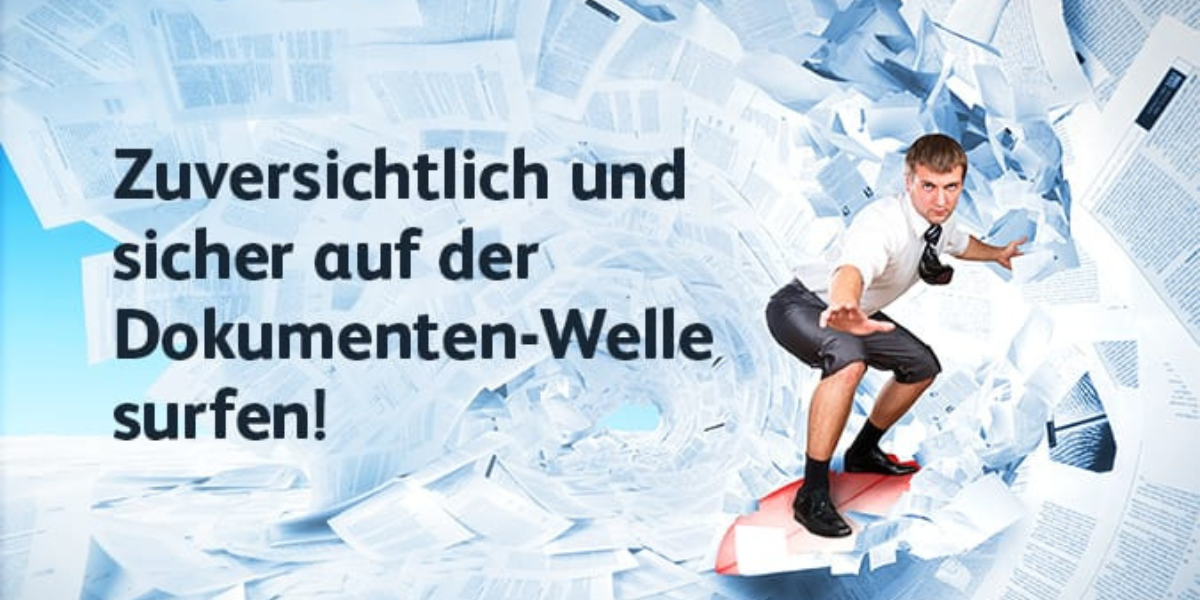 ein Mann im Anzug surft auf einer Papierwelle