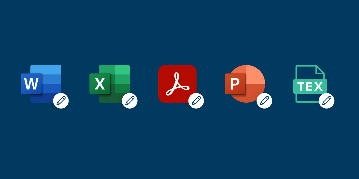 Icons: Word, Excel, Acrobat, Powerpoint, Tex