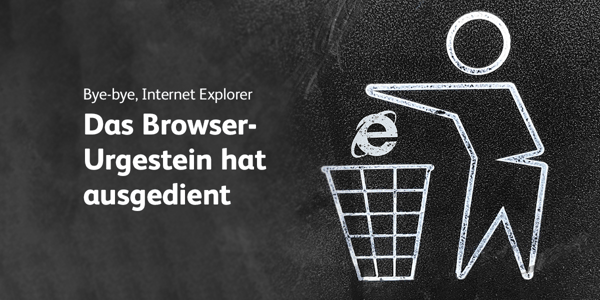 eine Person wirft das Logo vom Internet Explorer in den Müll