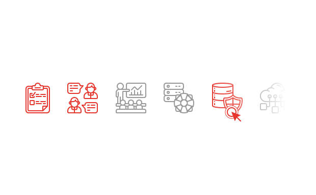 Eine Reihe von Icons, Kalender, Personen, Sicherheit, Cloud