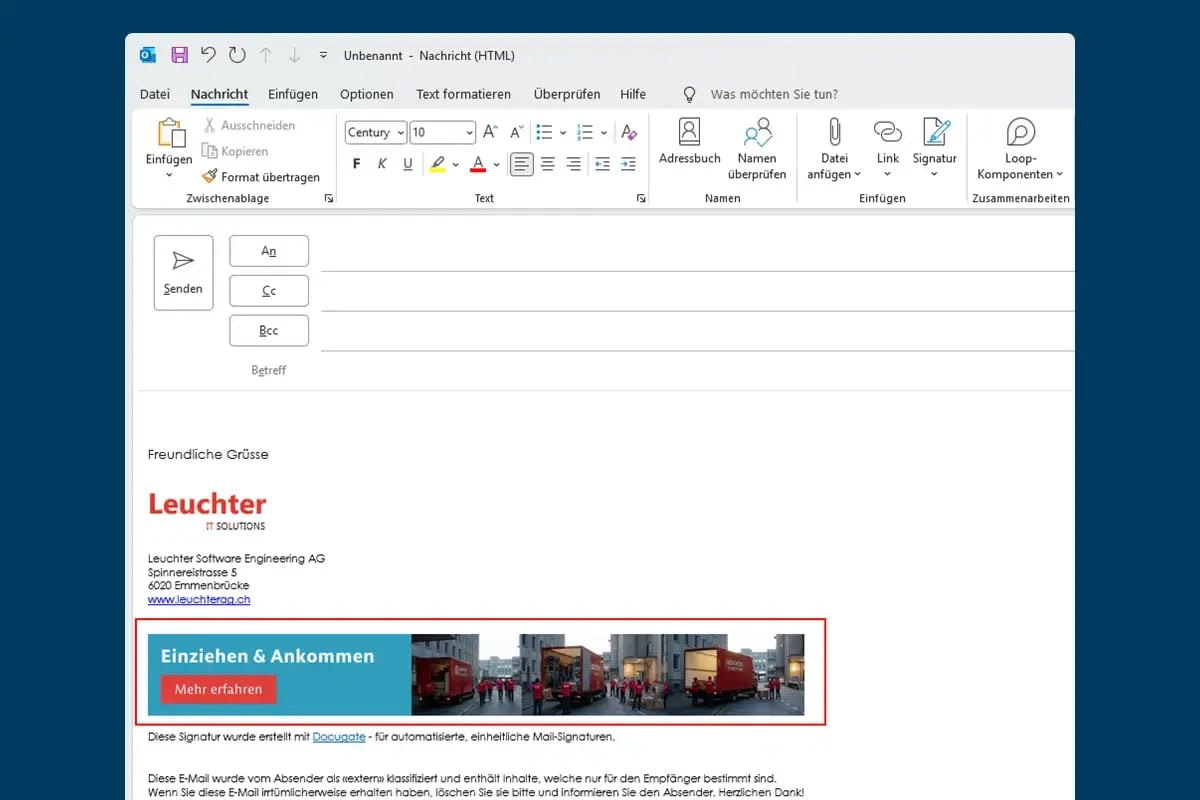 Screenshot Outlook Signatur