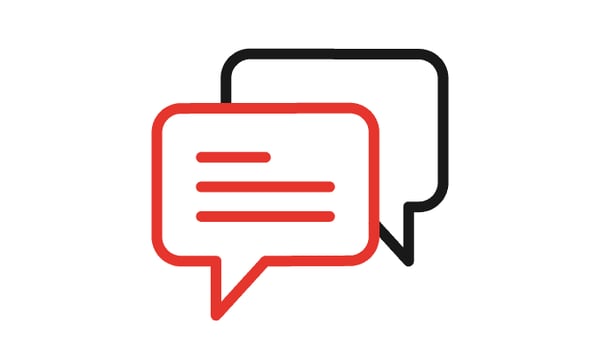 Informationskanal: Symbolische Darstellung von zwei überlappenden Sprechblasen, die den digitalen Austausch und die Kommunikation in einem Informationssystem visualisieren.