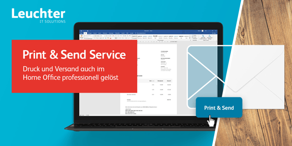 Headline Print & Send Services mit einem Laptop und einem Brief