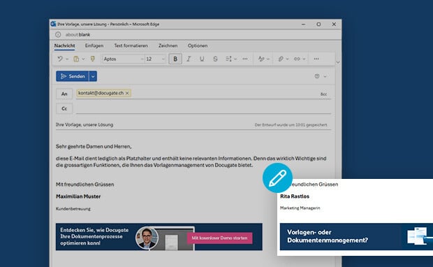 Grafik zeigt E-Mail mit unterschiedlichen Vorlagen für Signaturen