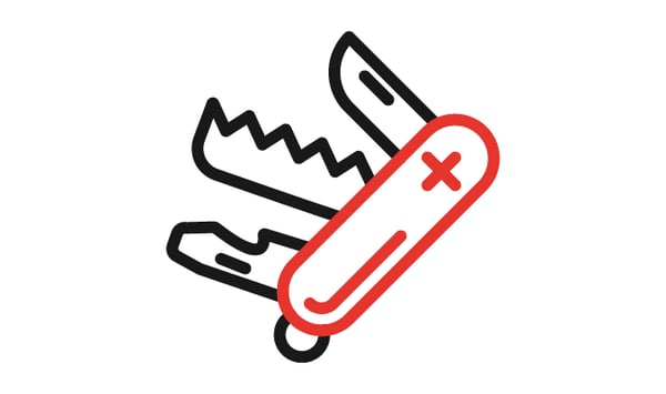 Zusatzfunktionen: Symbolische Darstellung eines multifunktionalen Schweizer Taschenmessers, das Vielseitigkeit und erweiterte Funktionen visualisiert.