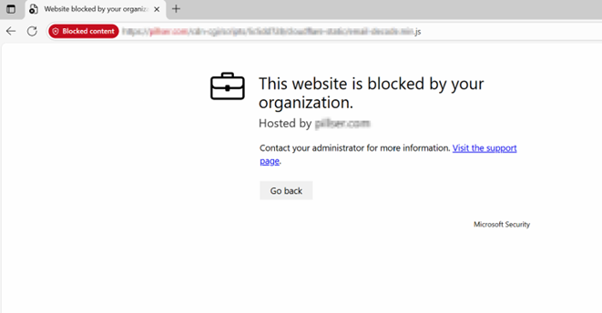 Defender Network Protection blockiert den Zugang zu einer Webseite
