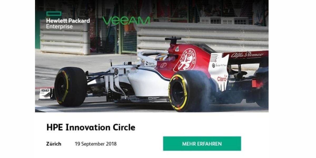 HPE Innovation Circle Zürich 2018 mit Alfa Romeo Formel-1-Rennwagen – Event von Hewlett Packard Enterprise und Veeam