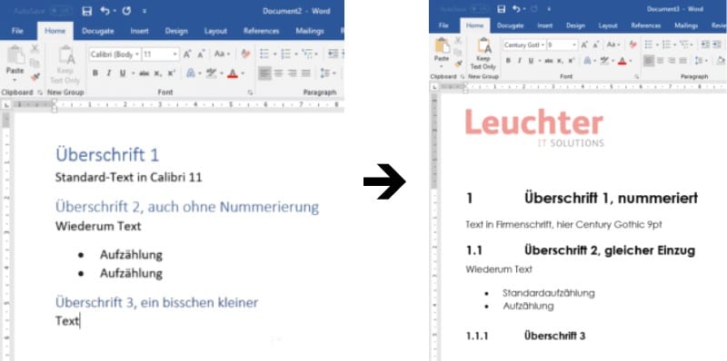Worddokument mit verschiedenen Überschriften 