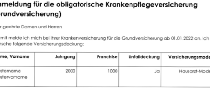 Vorlage von Docugate für Krankenkassen Anmeldung