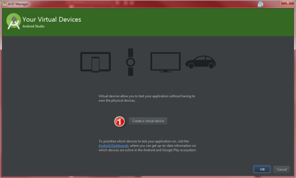 Android Emulator Assistent Schritt 1