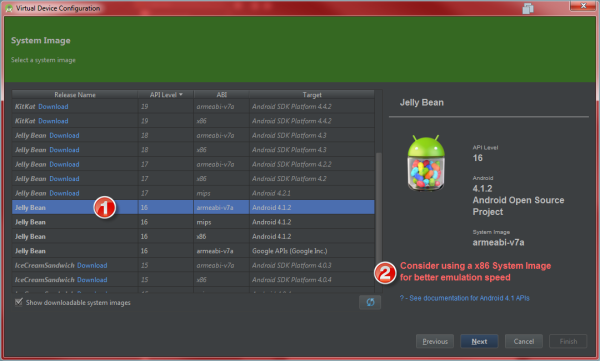 Android Emulator Assistent auswahl Android Version