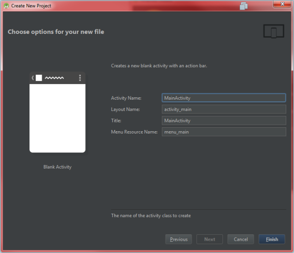 Android Wizard - Neue Activity benennen