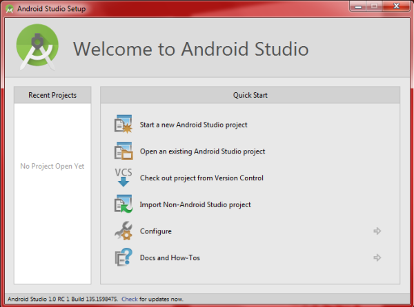 Android Studio Startscreen