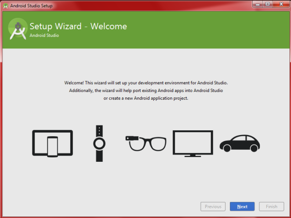 Android Studio Wizard Welcome