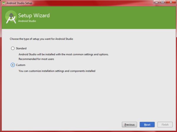 Android Studio Wizard Installationsmodus