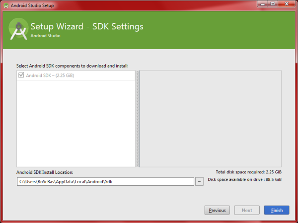 Android Studio Wizard - SDK Einstellungen