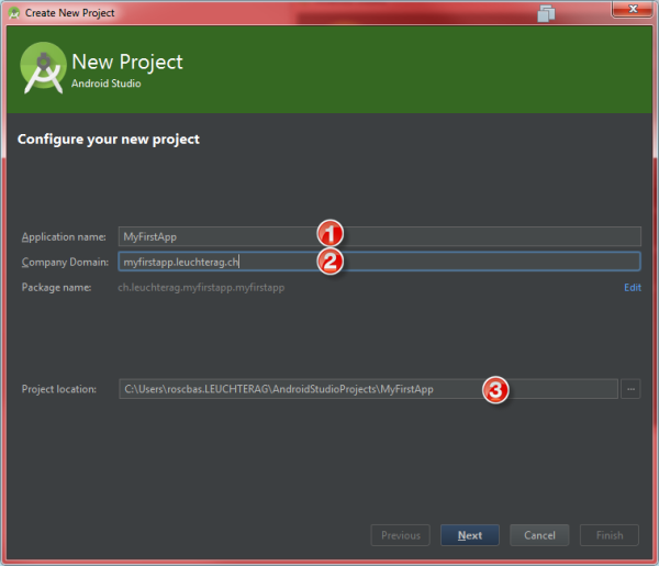 Android Wizard - Konfiguration eines neuen Projektes