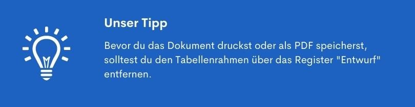 Arbeite mit Tabellen anstatt Tabstopps