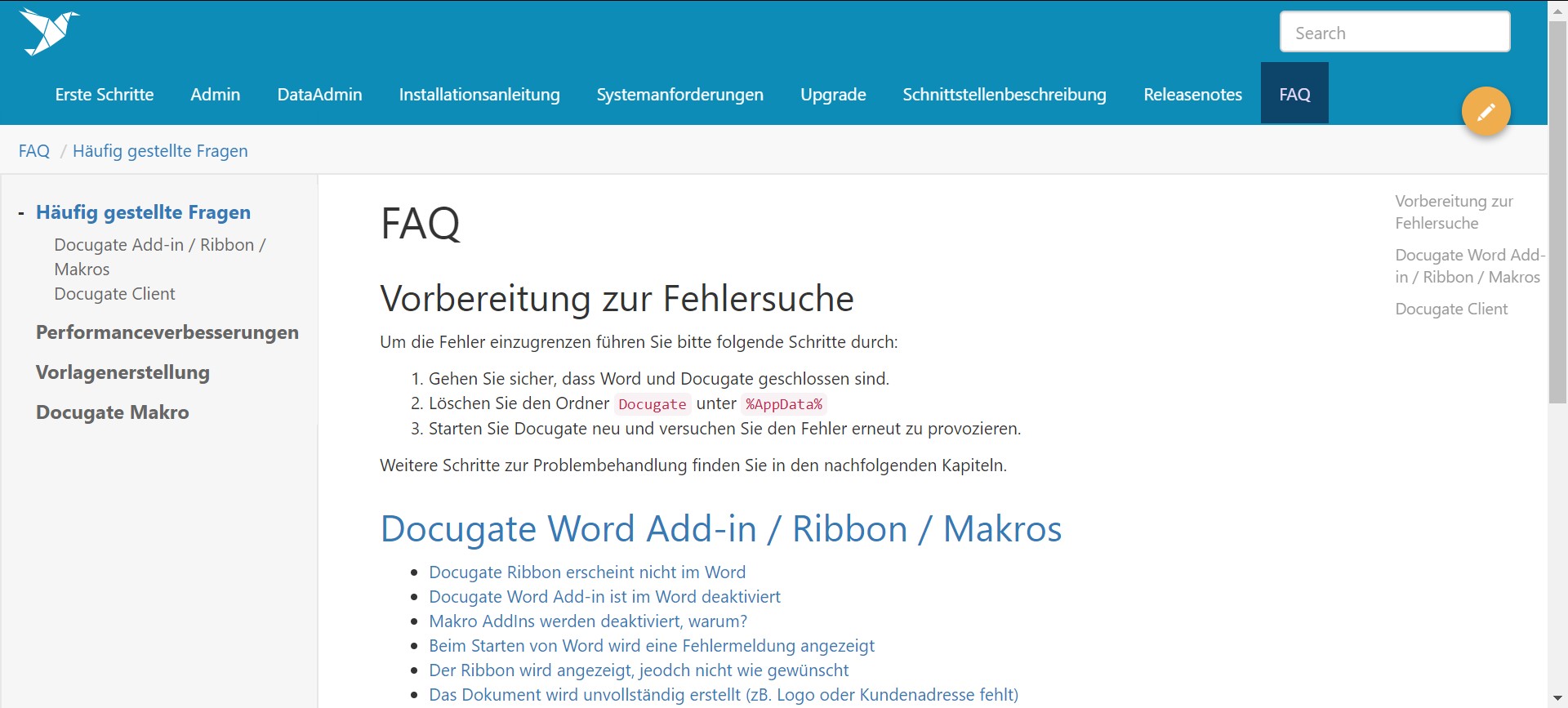 Docugate Online-Dokumentation FAQ Bild