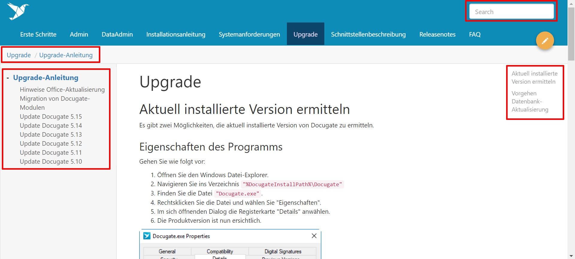 Docugate Online-Dokumentation Upgrade