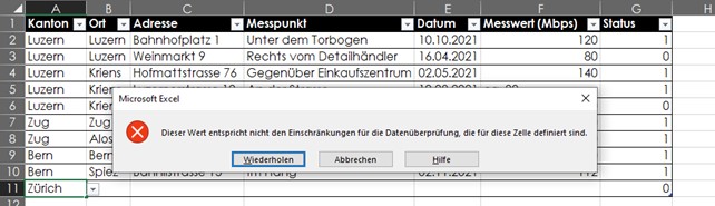 Excel Temperaturmessungen 10