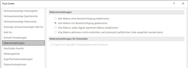 Makro Sicherheit Trust Center Bild