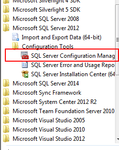 SQL Server-Konfigurations-Manager im Startmenü