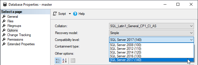 SQL Server Kompatibilitätslevel Bild