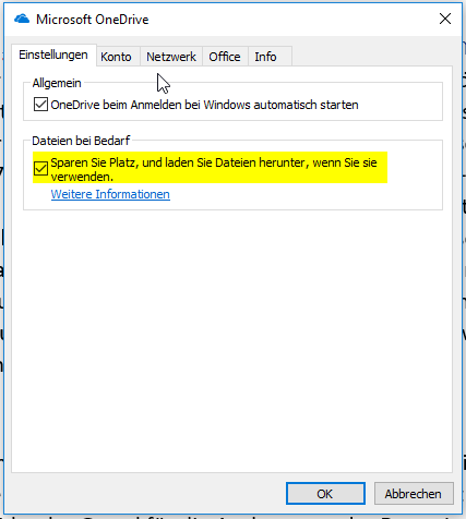 Files on Demand Aktivierung Bild
