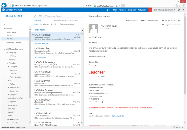 Screenshot Outlook Web App