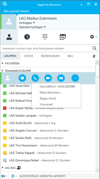 Screenshot Skype for Business 2016 Preview