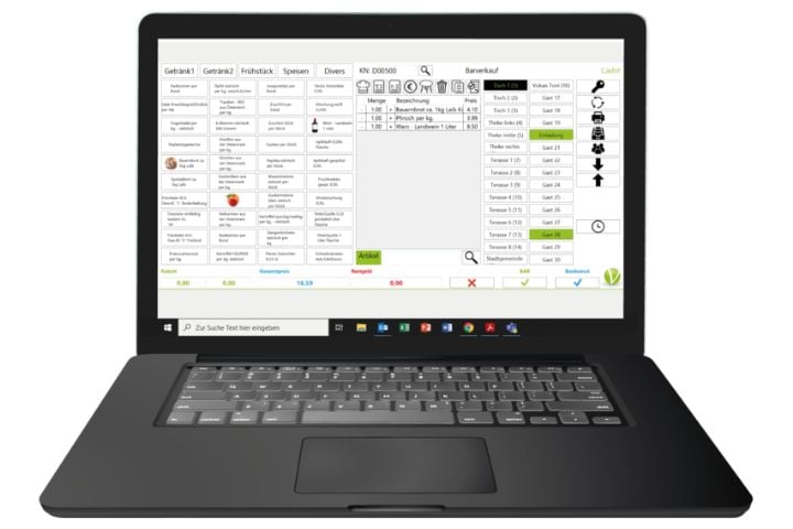 Einen Laptop mit offenem Kassensystem.
