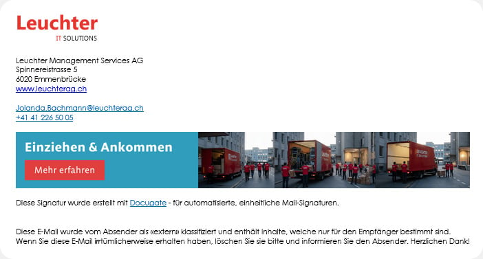 Banner Signatur zu Umzug von Leuchter