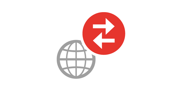 Symbol für globale Datenverbindung – Weltkugel mit Pfeilen für Internetkommunikation und Datentransfer