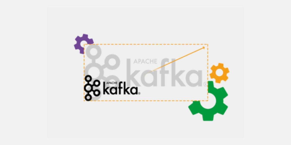 Apache Kafka Logo mit Zahnrädern – Illustration für Event-Streaming und Datenintegration