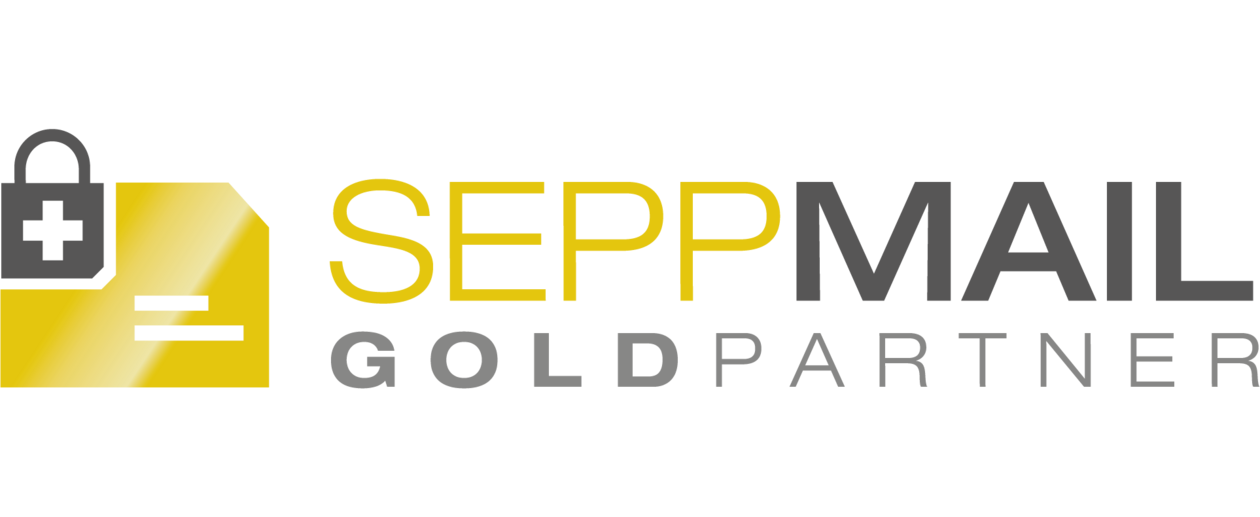 SEPPmail Gold Partner Logo – sicheres E-Mail-Verschlüsselungssystem mit Schweizer Datenschutzsymbolik