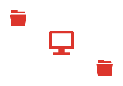 Dokumentenmanagement: Symbolische Darstellung eines vernetzten Systems mit einem Computer und zwei Ordner-Icons, die die digitale Verwaltung und Organisation von Dokumenten visualisieren.
