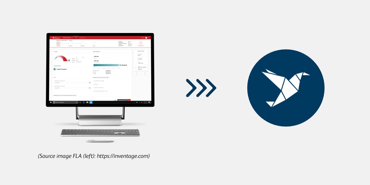 Left: Screen with FLA screenshot; right: Docugate logo