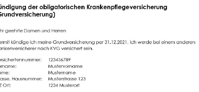 Vorlage von Docugate für die Krankenkassen Kündigung