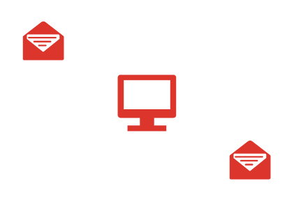 Maildienste: Symbolische Darstellung eines vernetzten Computersystems mit zwei E-Mail-Icons, die den digitalen Austausch von Nachrichten und die Verwaltung von E-Mail-Diensten visualisieren.