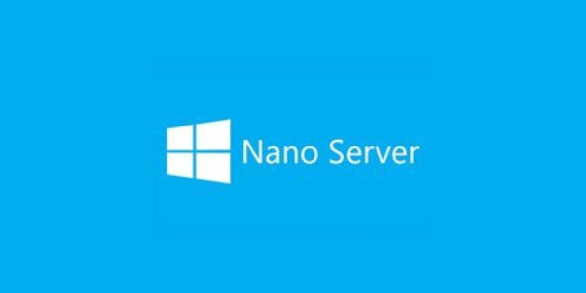 Microsoft Nano Server Logo – Windows-Symbol mit Schriftzug auf blauem Hintergrund für schlanke Serverbereitstellung