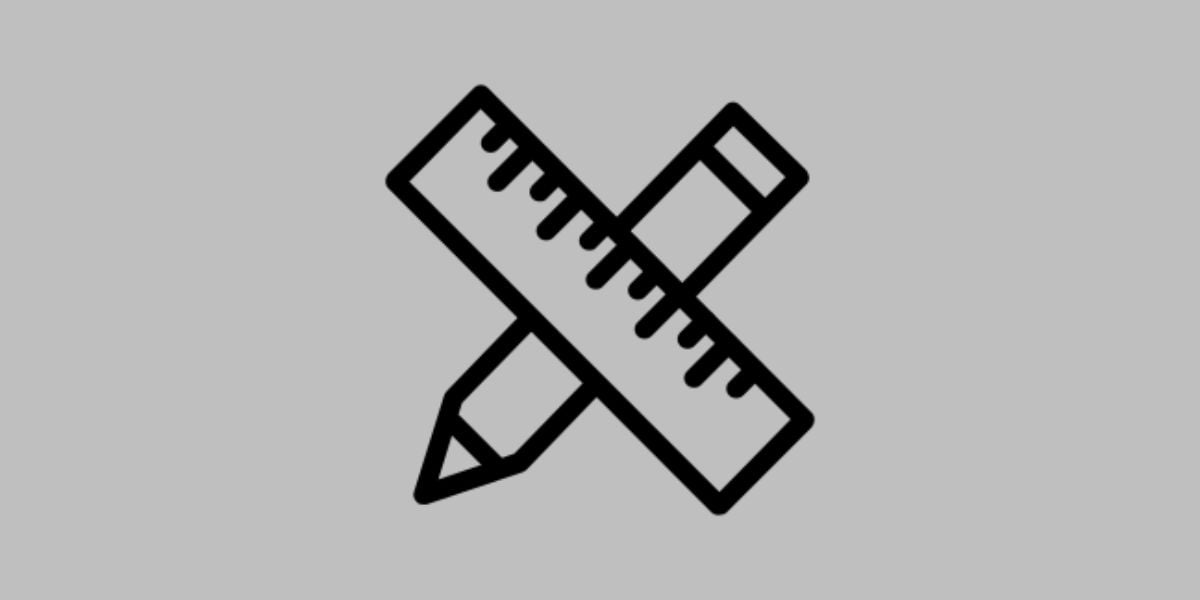 Symbolgrafik mit Bleistift und Lineal überkreuzt als Icon für Design oder Gestaltung auf grauem Hintergrund