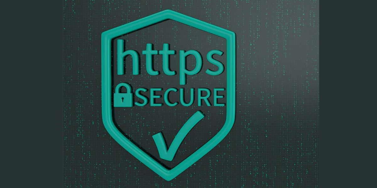 HTTPS Secure Symbol mit Schloss und Häkchen auf digitalem Hintergrund zur sicheren Datenübertragung