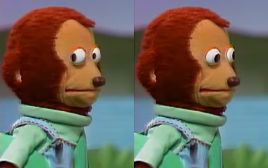 Meme auffällig wegschauende Affenfigur