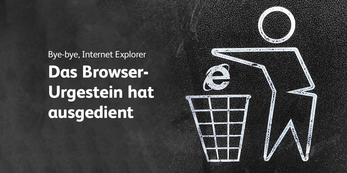 eine Person wirft das Logo vom Internet Explorer in den Müll
