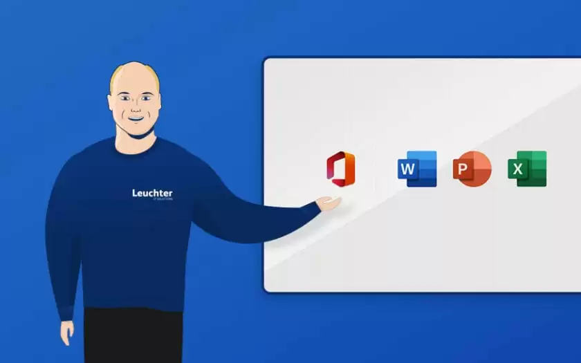 ein fiktiver Mann zeigt die Microsoft Office Apps