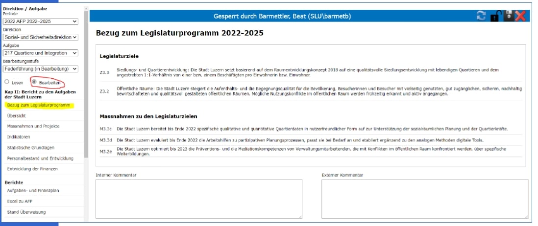 Erfassungen im Aufgabenblatt